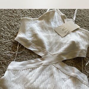 Zara White Ribbed Bodysuit